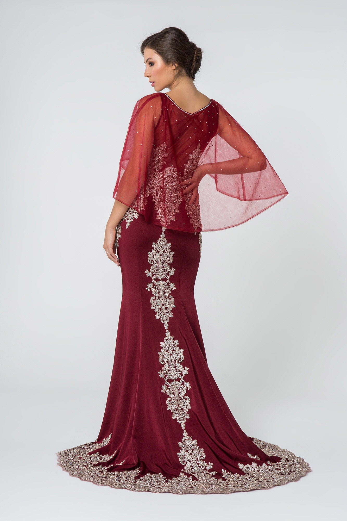 Rome Jersey Mermaid Long Dress with Embroidery and Jewels