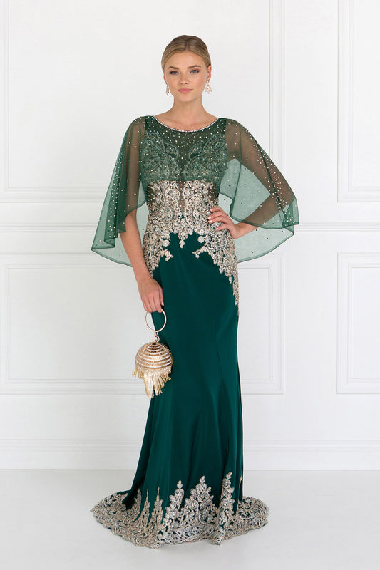 Rome Jersey Mermaid Long Dress with Embroidery and Jewels