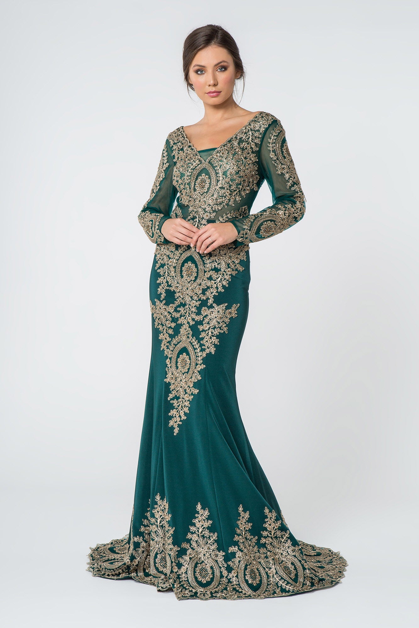 Rome Jersey Mermaid Long Dress with Sheer V-Back