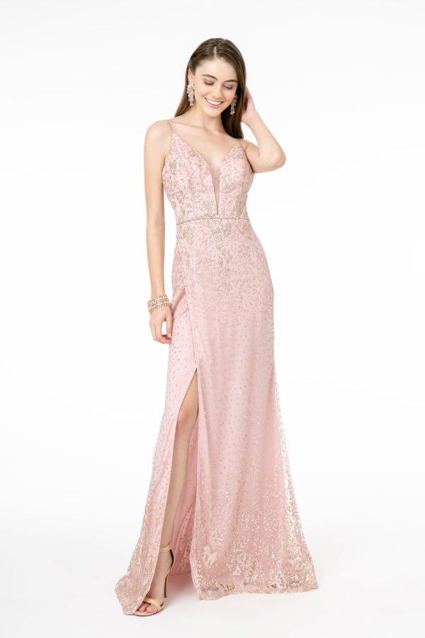 glitter mesh slitted maxi dress Women's Shiny Mesh Maxi Slit Dress
