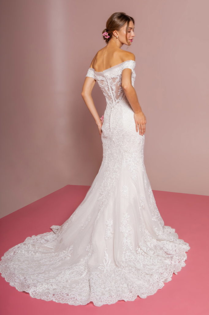 Mermaid Wedding Dress With Off-The-Shoulder Design And Embroidered Mesh