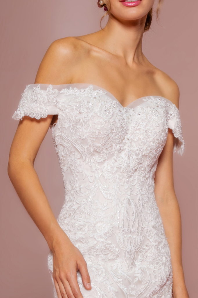 Mermaid Wedding Dress With Off-The-Shoulder Design And Embroidered Mesh