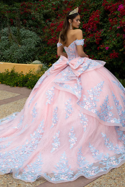 Embellished Detachable Back Bow Dress With Matching Ruffle Zipper Overdress