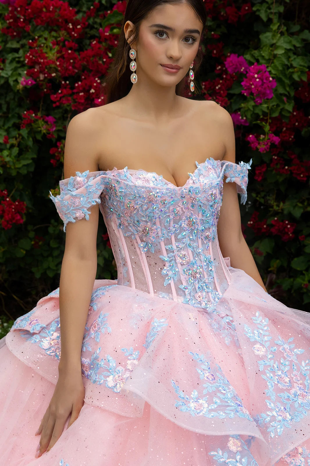 Embellished Detachable Back Bow Dress With Matching Ruffle Zipper Overdress