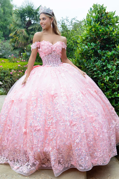 3d Butterfly Applique Embellished Dress With Detachable Back Bow