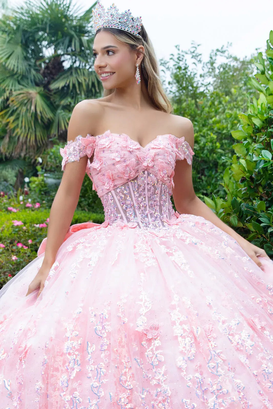 3d Butterfly Applique Embellished Dress With Detachable Back Bow