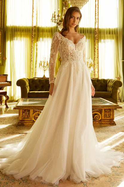 Wedding Dress with an A-line silhouette and a V-neck