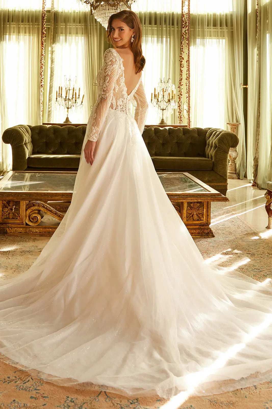 Wedding Dress with an A-line silhouette and a V-neck