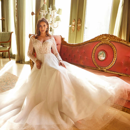 Wedding Dress with an A-line silhouette and a V-neck