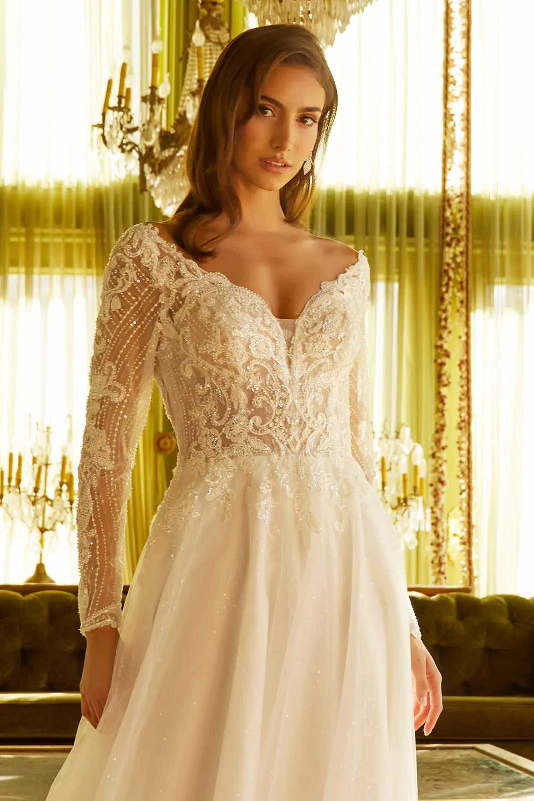 Wedding Dress with an A-line silhouette and a V-neck