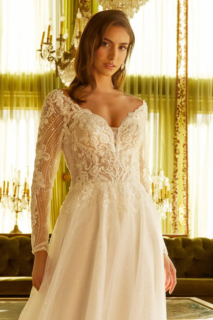 Wedding Dress with an A-line silhouette and a V-neck