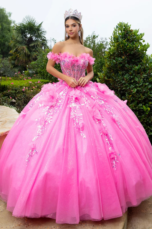 3d Flower Applique Sequin Embellished Bejeweled Corset With Detachable Back Bow Train