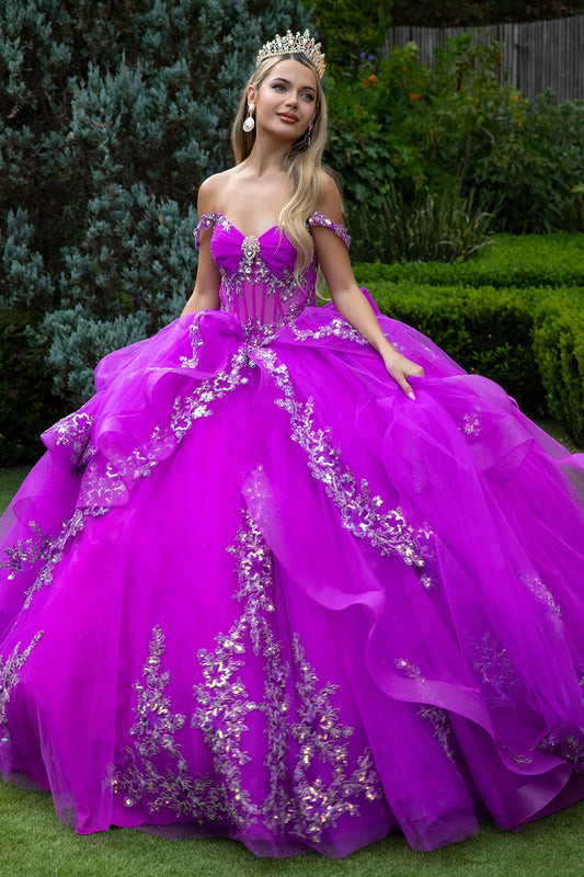 Embellished Strap Corset Ruffle Layer Train Dress With Detachable Back Bow
