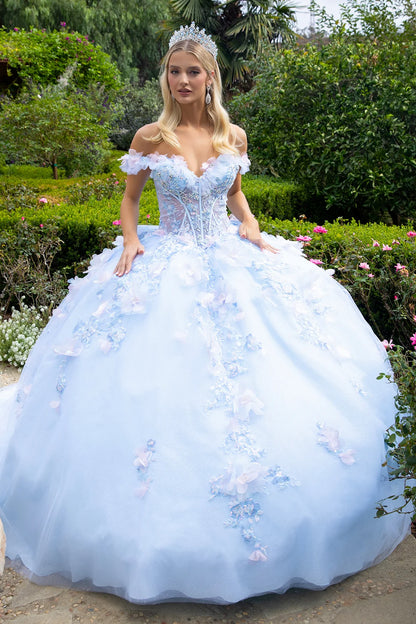 3d Organza Flower Applique Embellished Double Off Shoulder Strap Corset With Detachable Back Bow