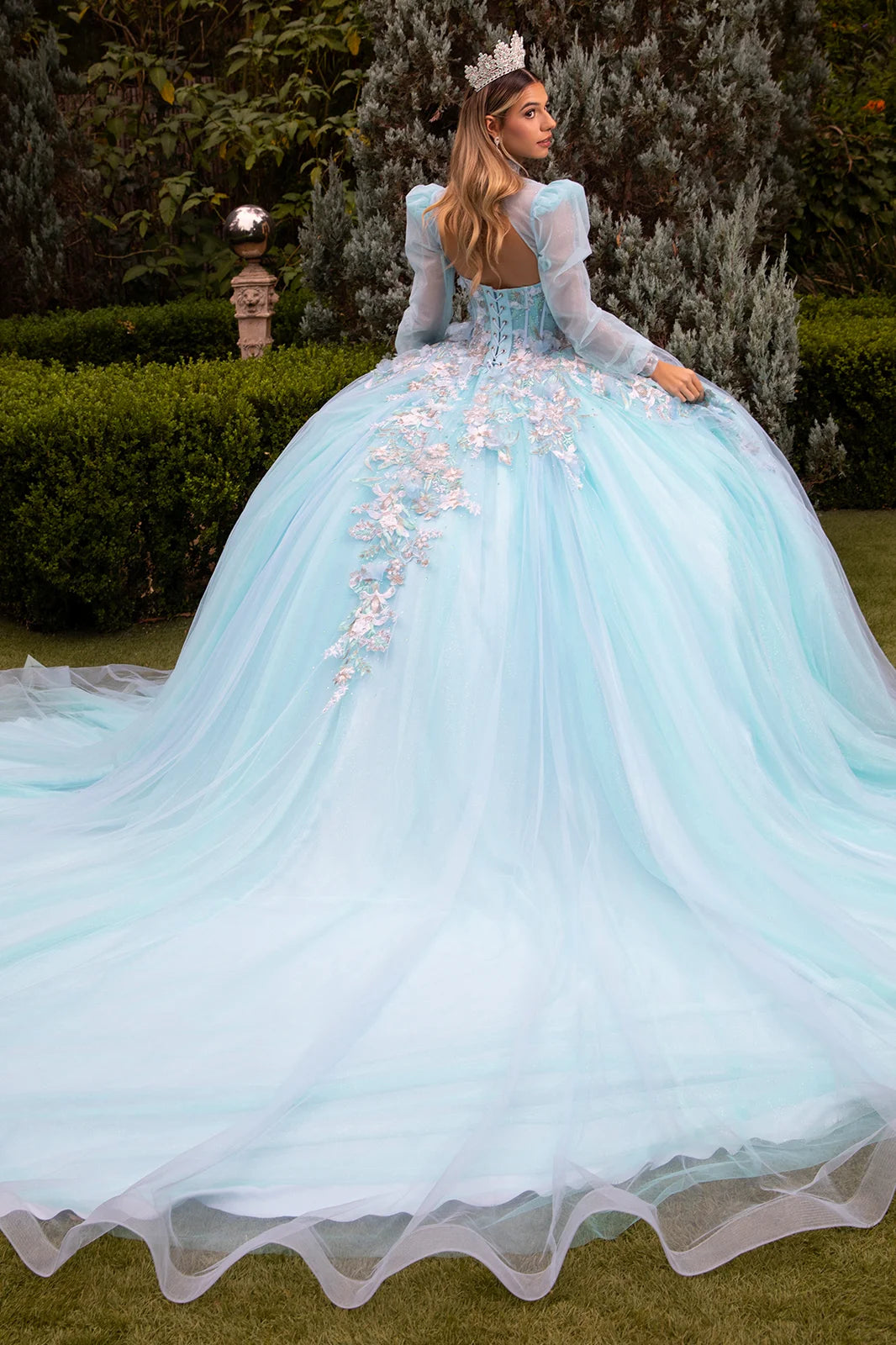 3d Flower Applique Embellished Quinceanera Train Dress With Matching Bolero