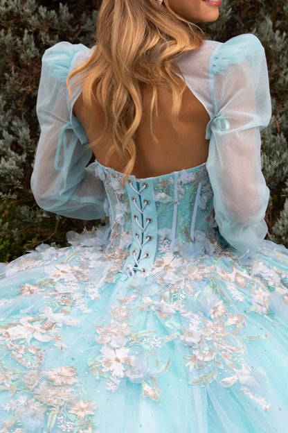 3d Flower Applique Embellished Quinceanera Train Dress With Matching Bolero
