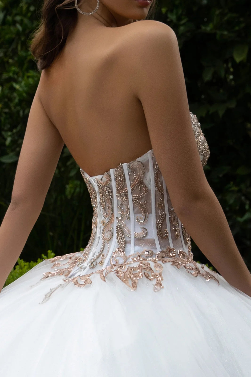 Embellished Scallop Edge Corset With Matching Dangling Loop Bead Fringe Slit Bishop Sleeve Bolero