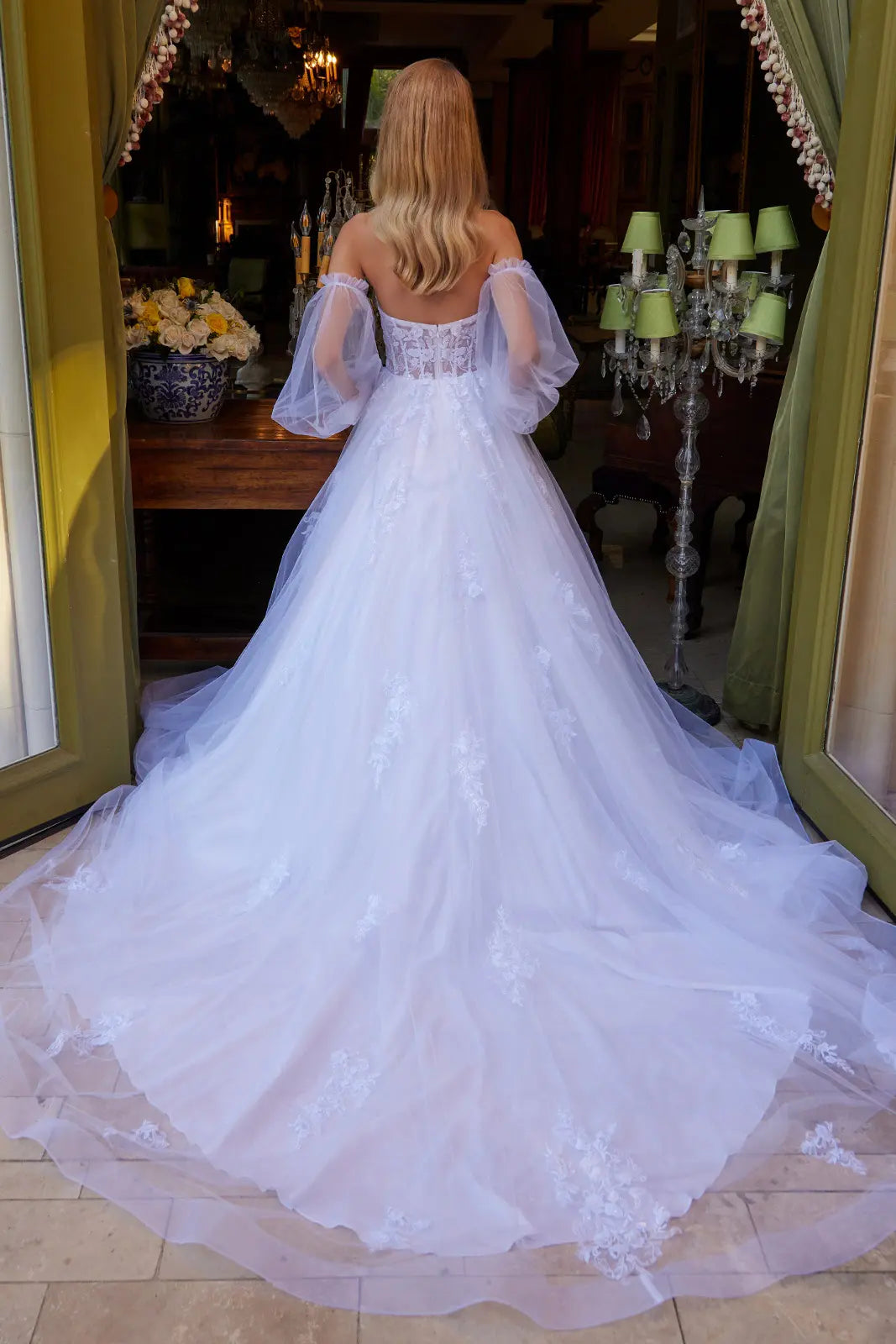 A-Line Silhouette Wedding Dress, Adorned with Sequins, Beads and Embroidery