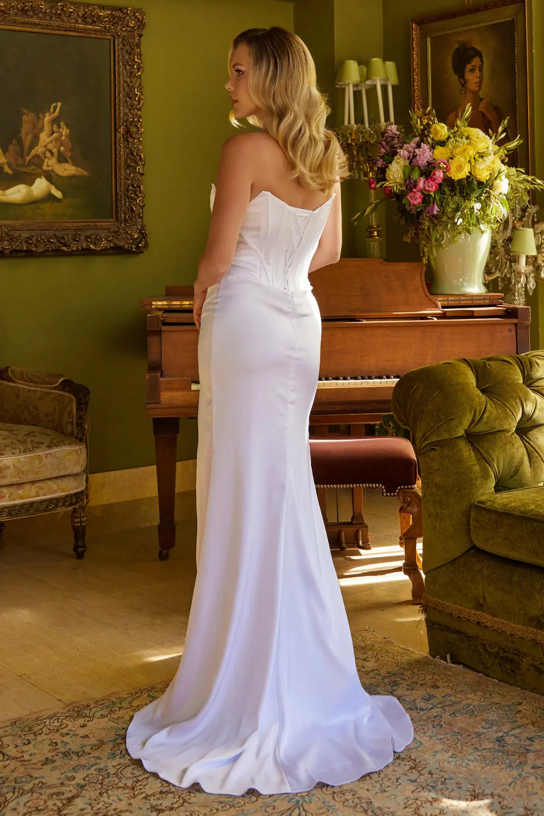 Fitted Bead Jewel Sequin Embellished Sweetheart Neckline Corset Dress With Slit