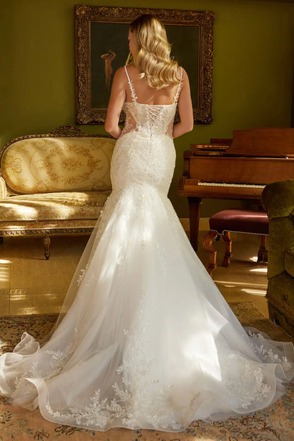 Mermaid Silhouette Wedding Dress Adorned with Beads, Sequins and Floral Embroidery