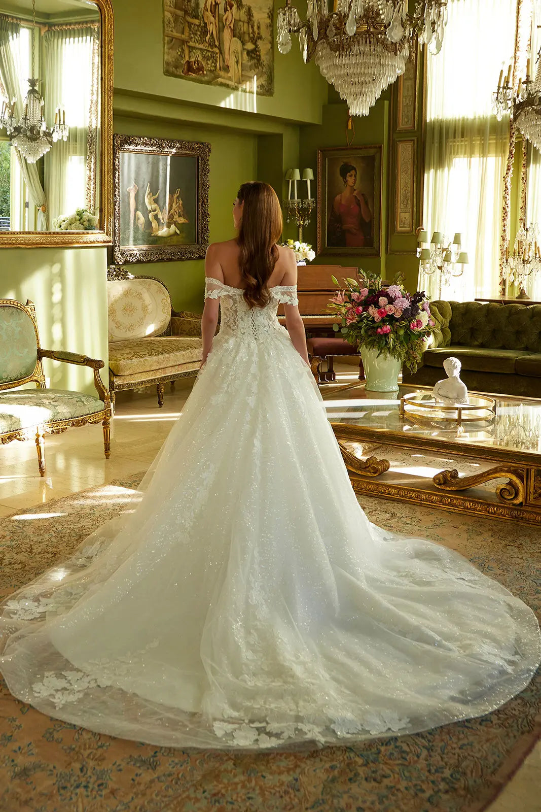 A-Line Wedding Dress With Off-The-Shoulder Detailing, Beading, Sequins And Floral Embroidery