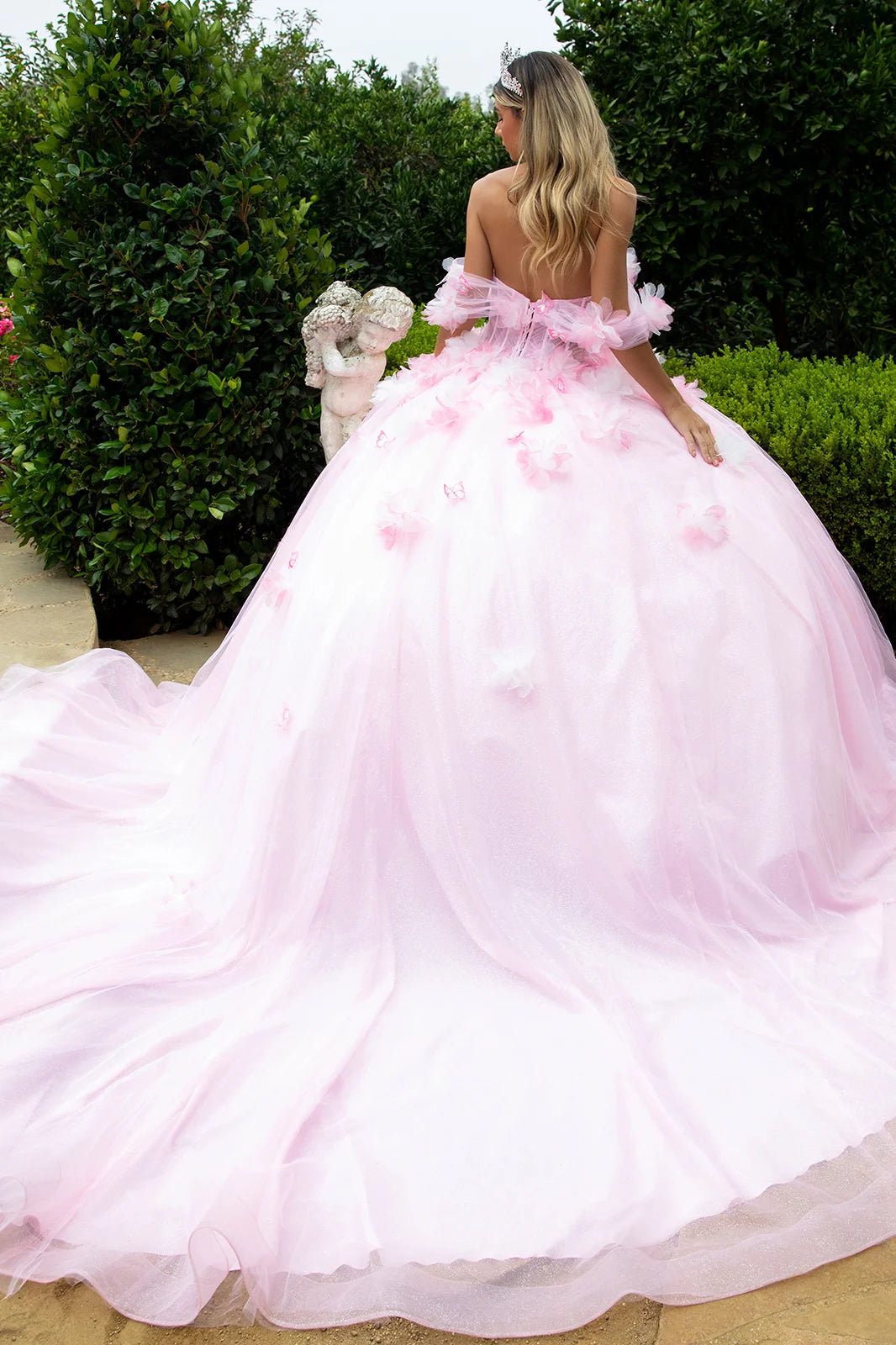 3d Flower Butterfly Applique Embellished Off Shoulder Sweetheart Neckline Dress