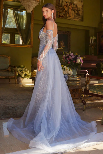 Embellished Lace Up Back Spaghetti Strap Corset Dress With Detachable Tulle Stiff Hem Overskirt