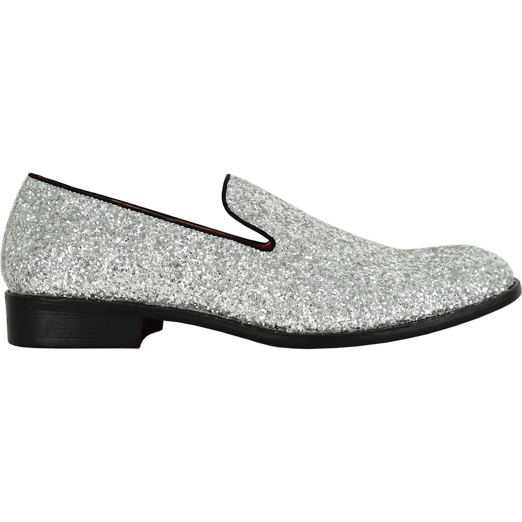 men silver dress shoes BRAVO Men Dress Shoe PROM-8 Loafer Shoe for Prom & Wedding Silver 8 / Silver