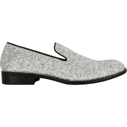 BRAVO Men Dress Shoe PROM-8 Loafer Shoe for Prom & Wedding Silver