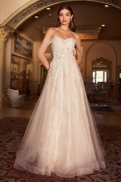 Off The Shoulder Birds Of Romance A-Line Gown