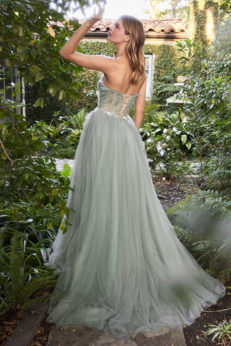 Sage Pleated Drape Ball Gown