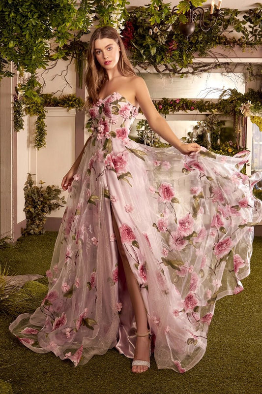 Portrait Of A Rose Printed Organza Gown