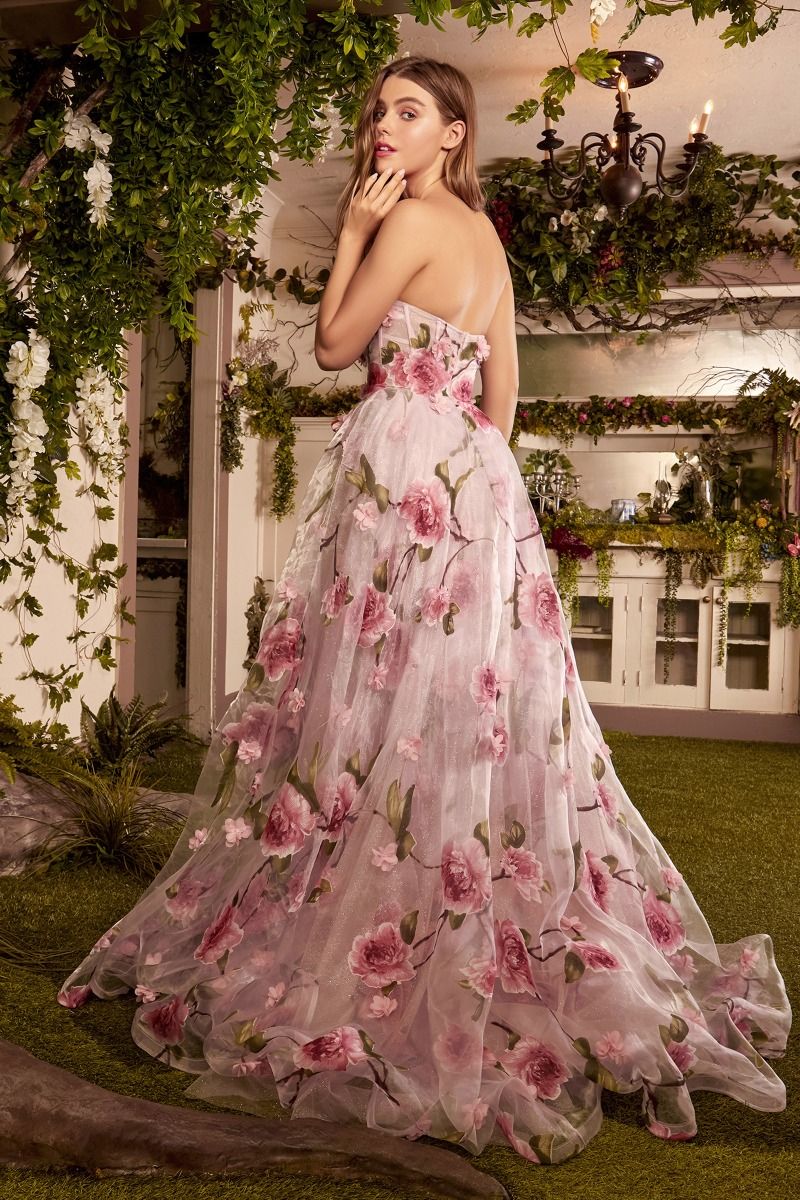Portrait Of A Rose Printed Organza Gown