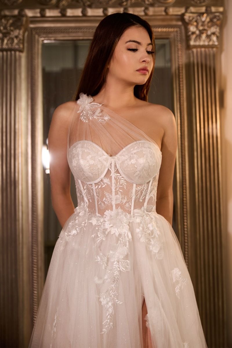 sheer one shoulder wedding dress LW087