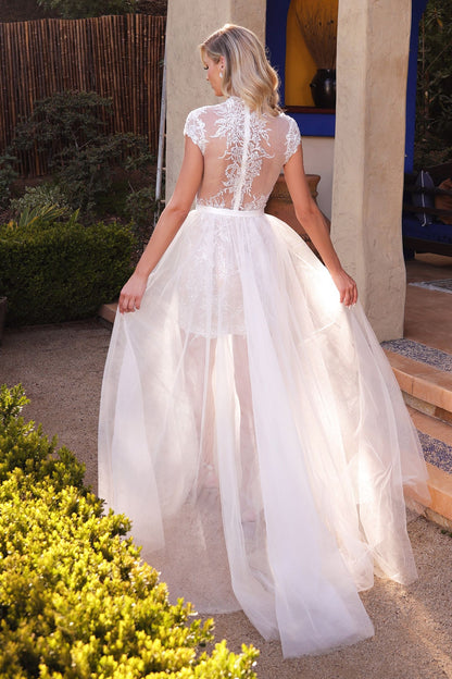 Evangeline Two-Way Lace Bridal Gown with Detachable Tulle Overskirt