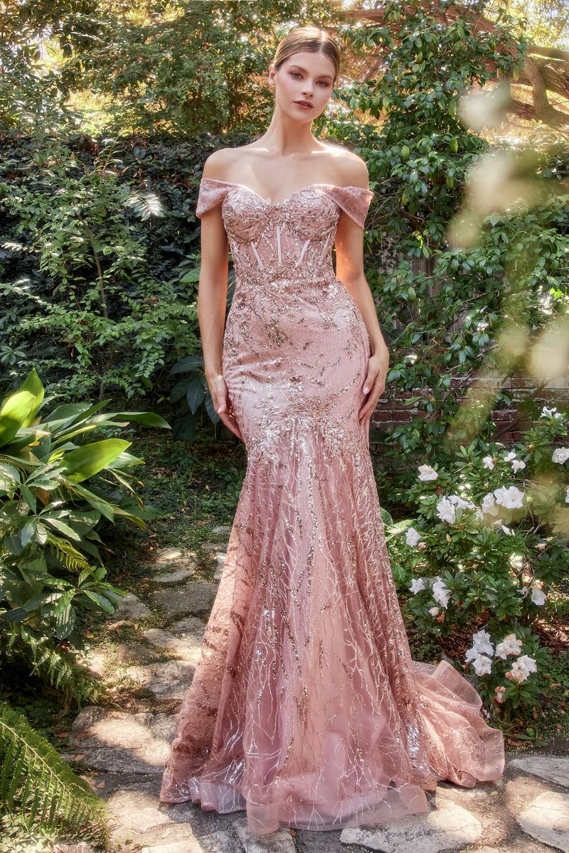 Long Sequin Off-Shoulder Mermaid Prom Dress - PromGirl Rose Gold / 4 Long Sequin Off-Shoulder Mermaid Prom Dress - PromGirl Rose Gold / 4