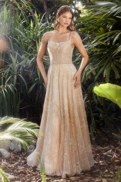 Champagne Glass Beaded A-Line Gown