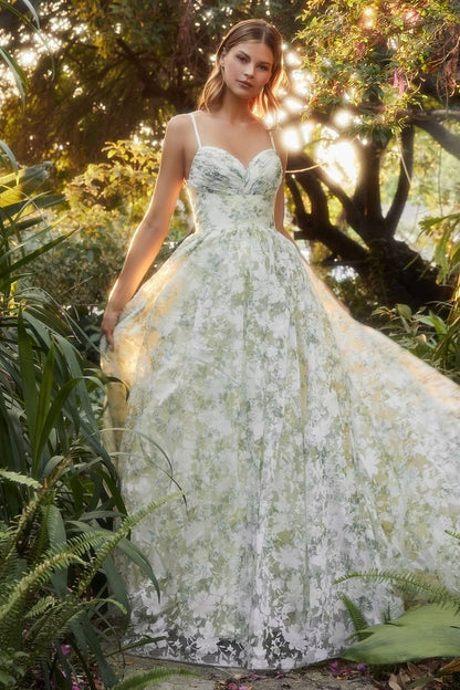 Floral Printed A-Line Organza Gown