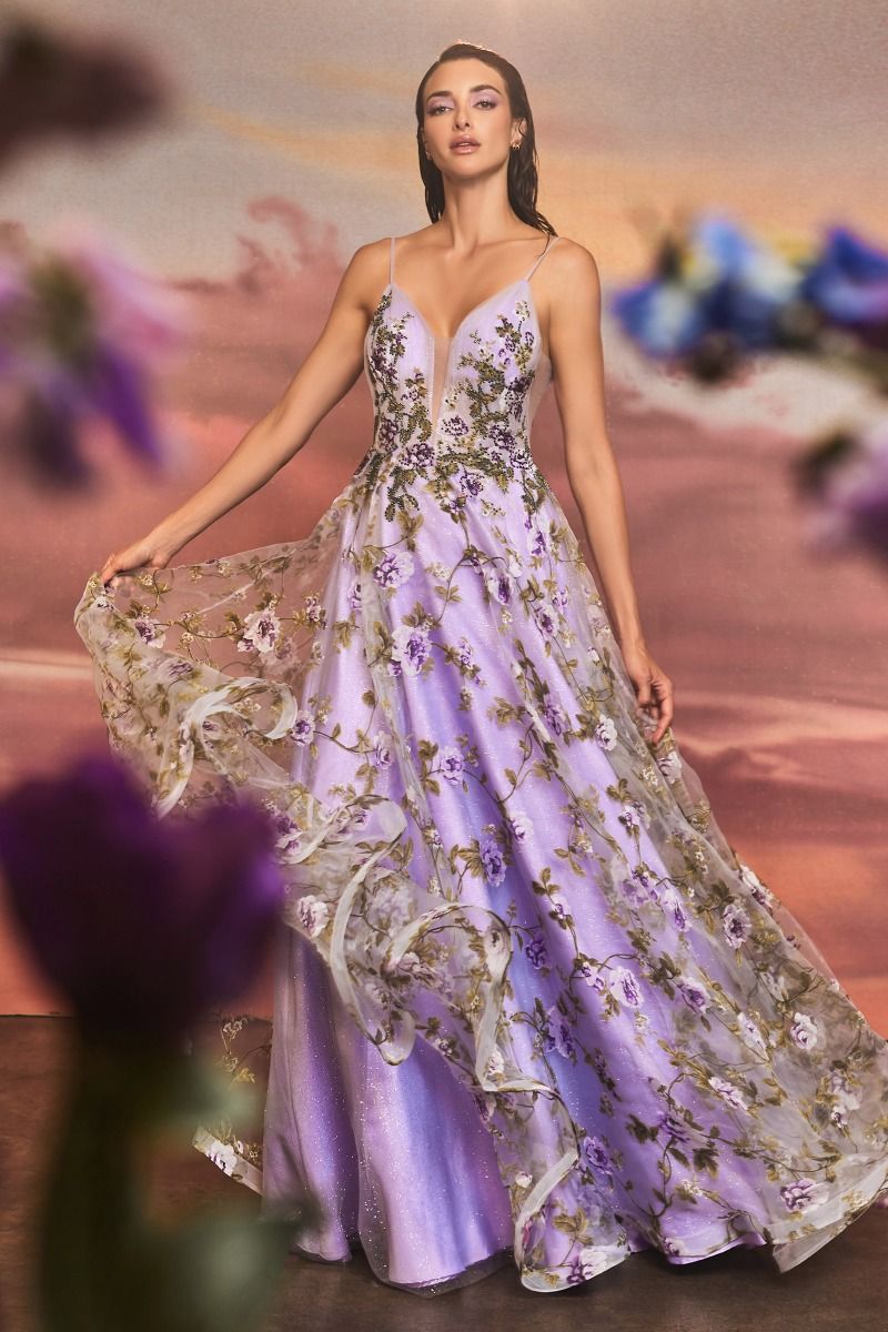 Lisianthus Printed Organza A-Line Gown