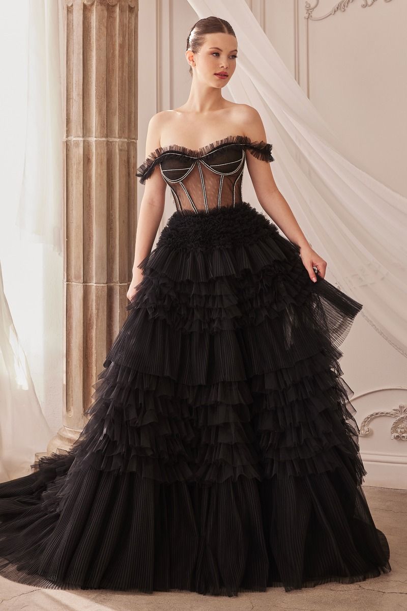 Off-Shoulder Pastel Ball Gown with Ruffles - PromGirl Blue / 2 Off-Shoulder Pastel Ball Gown with Ruffles - PromGirl Blue / 2