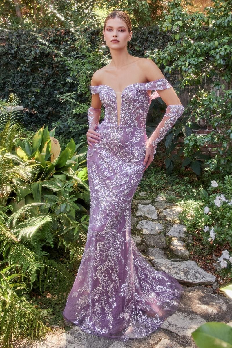 Dusk Glass Bead Gown With Matching Gloves