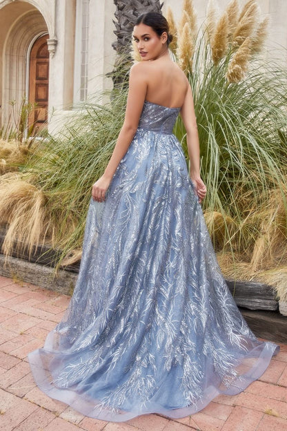 Shimmer Leaf Motif Ball Gown With Matching Shawl