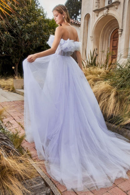 Gathered Tulle Pearl Ball Gown