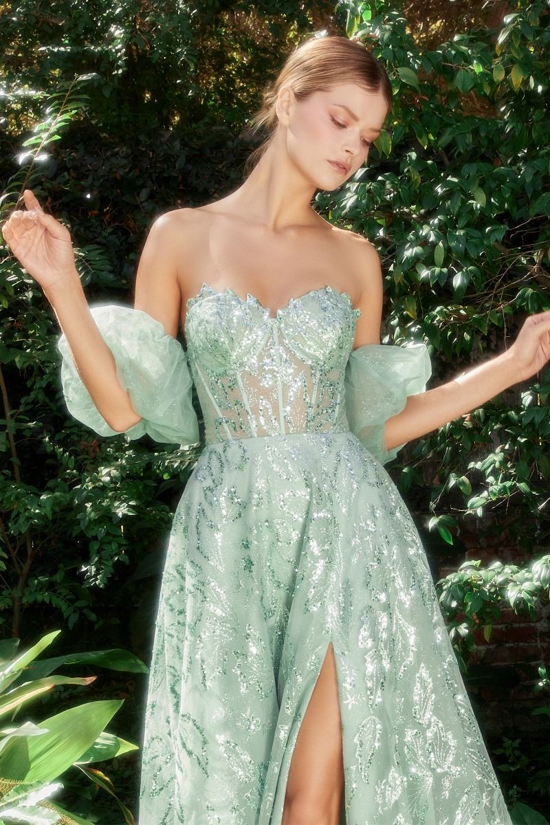 Greenery Sweetheart Gown With Detchable Sleeve