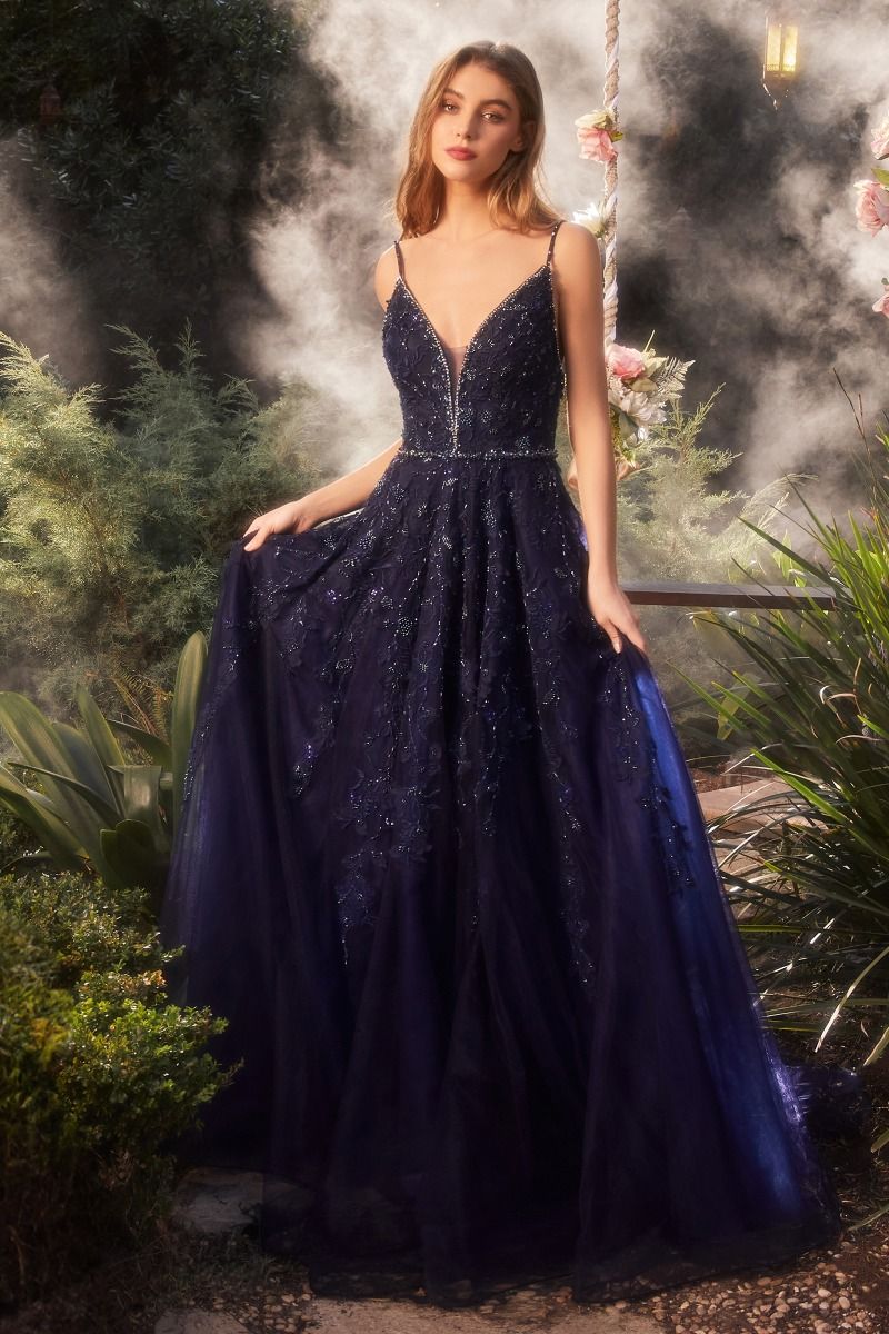 Navy Lace Ball Gown