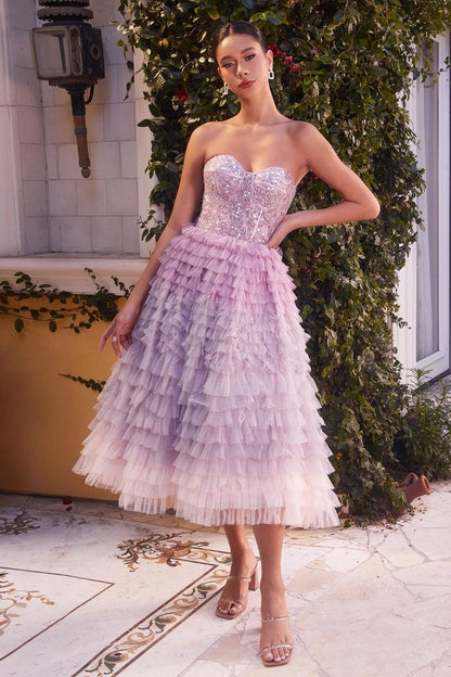 Layered Ruffle Lavender Short Dress