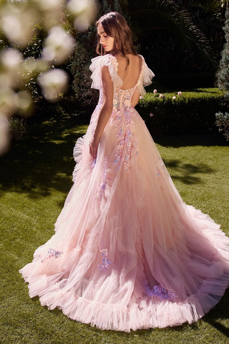 Appliqued Pink Ball Gown