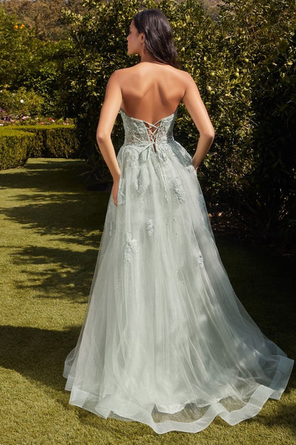 Strapless Sage Ball Gown