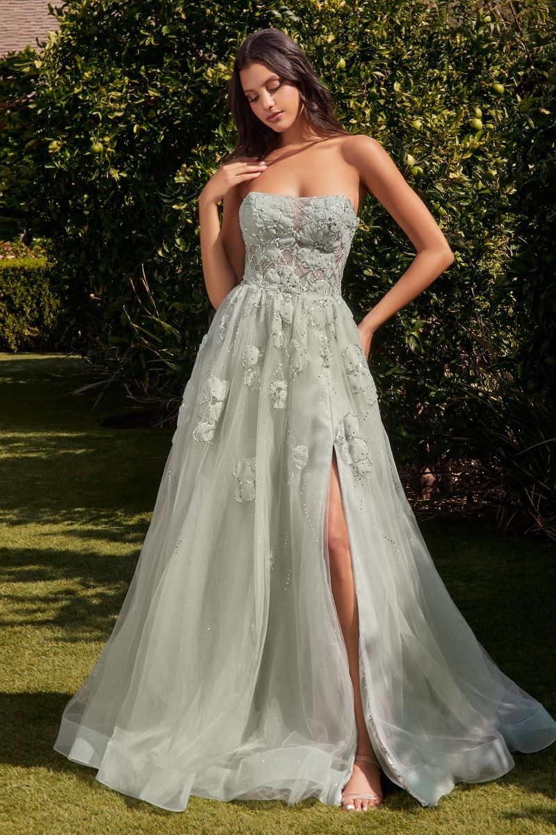 Strapless Sage Ball Gown