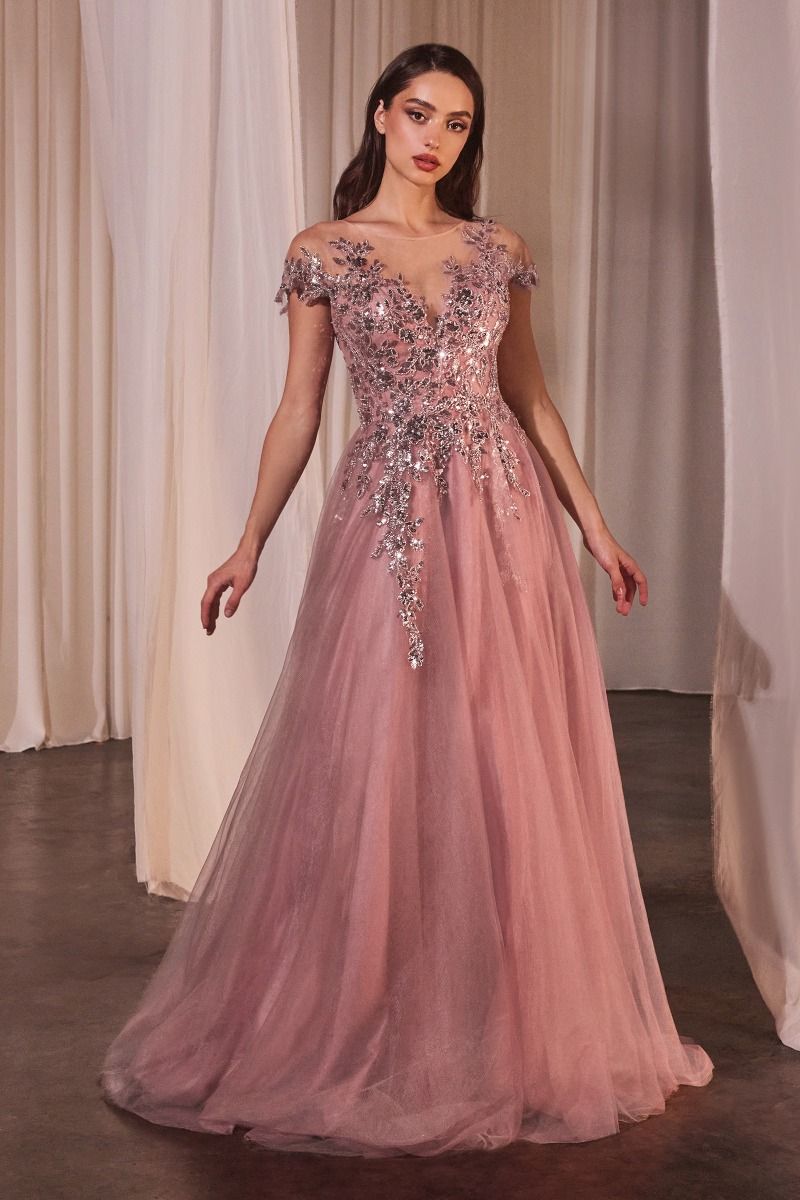 A-Line Cap Sleeve Ball Gown